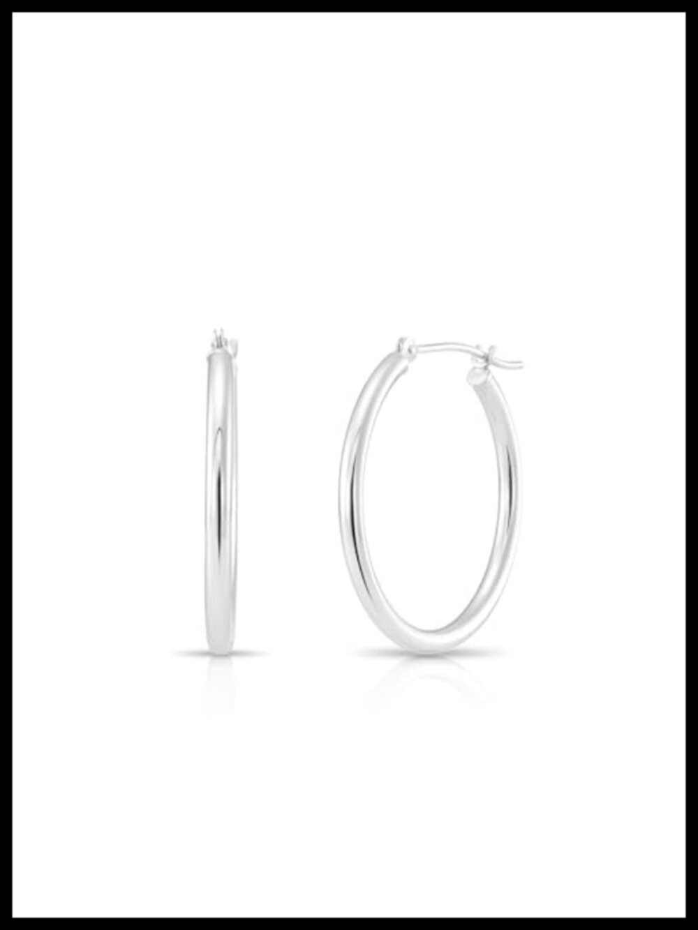 10K White Gold Classic Shiny Polished Hoop Earrings Round